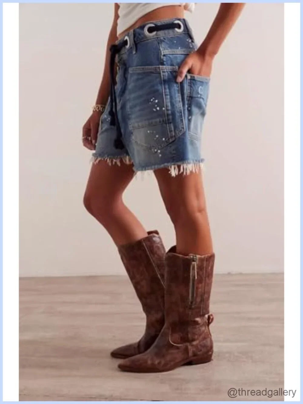 Women's Y2K Baggy Bermuda Denim Shorts Drawstring Wide Leg Long
